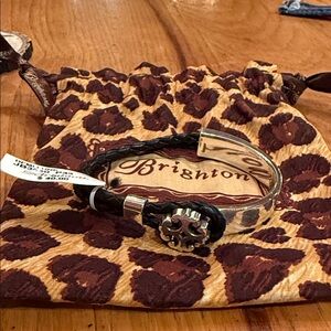 Brighton Demi Lune Black braided leather and Silver Bracelet NWT & Bag